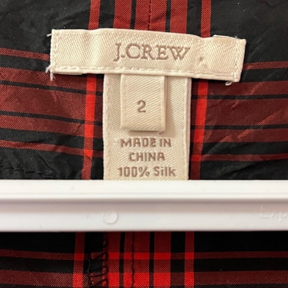 ⚫️ BOGO J.Crew women’s red plaid silk blouse with beaded neckline - Picture 3 of 8